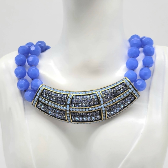 Heidi Daus Vintage Periwinkle Swarovski Crystal Art Deco Bib Statement Necklace - Picture 1 of 12